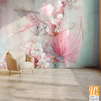 Art drawing on which leaves and flowers oil technique, photo wallpaper [WP-FXH-557]