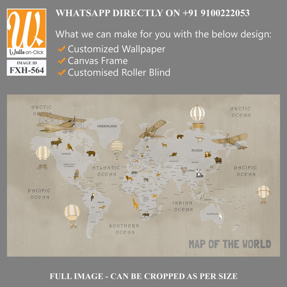 Animals world map for kids wallpaper design [WP-FXH-564]