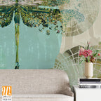Dragonflies that fly on canvas texture background with watercolor highlights photo wallpaper [WP-FXH-575]