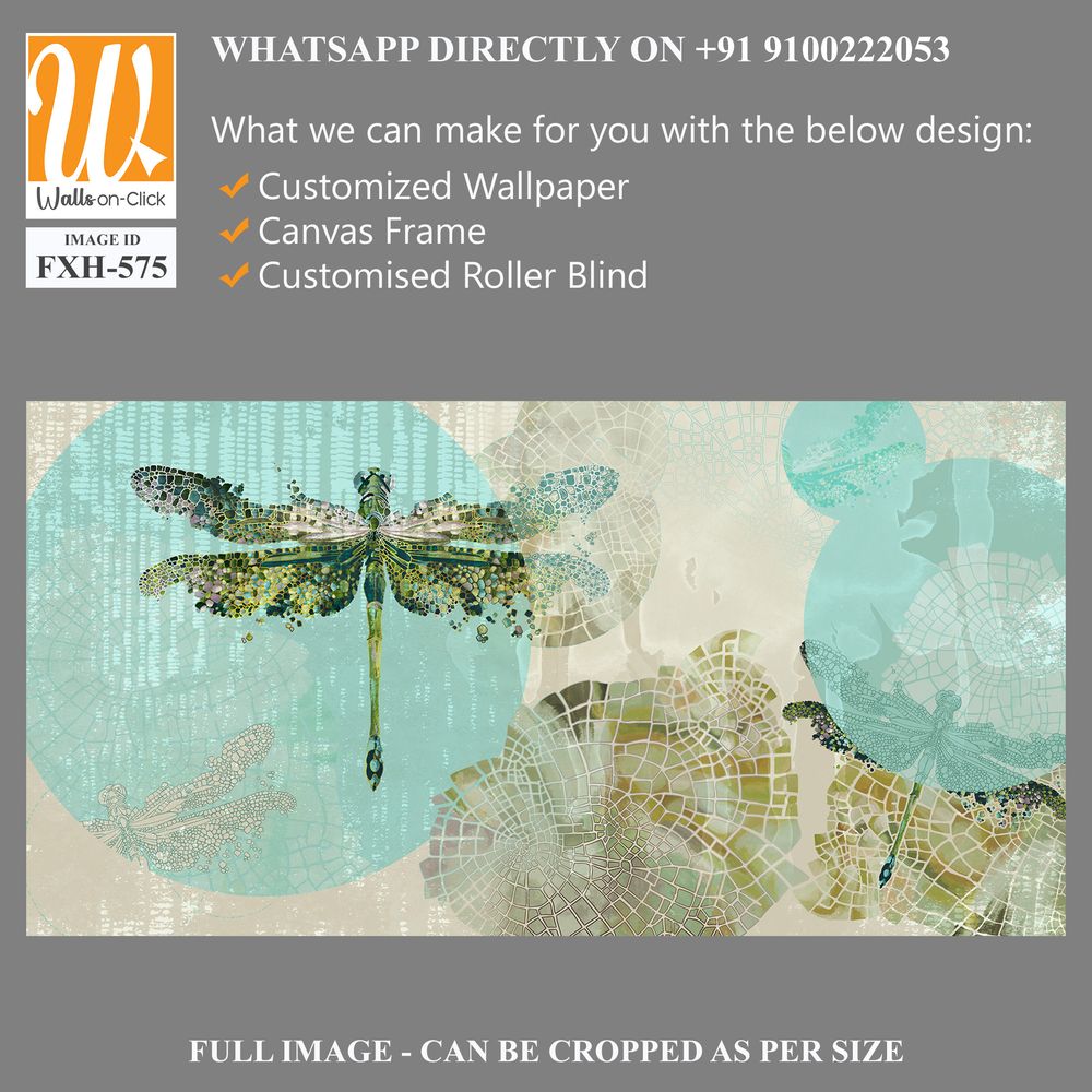 Dragonflies that fly on canvas texture background with watercolor highlights photo wallpaper [WP-FXH-575]