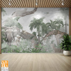 Tropical Trees and safari animals wallpaper design for digital printing - 3D illustration [WP-FXH-578]