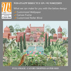 Mughal garden with bird, parrot, peacock, plants, tree, palace illustration pattern for wallpaper [WP-FXH-584]