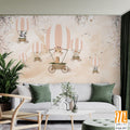 Cute animals wallpaper design for kids rooms- 3d illustration [WP-FXH-597]