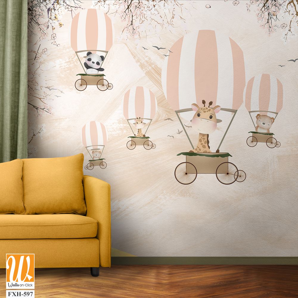 Cute animals wallpaper design for kids rooms- 3d illustration [WP-FXH-597]