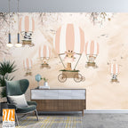 Cute animals wallpaper design for kids rooms- 3d illustration [WP-FXH-597]