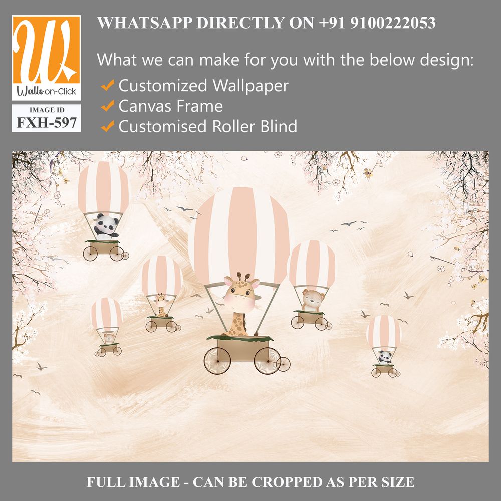 Cute animals wallpaper design for kids rooms- 3d illustration [WP-FXH-597]
