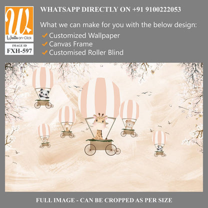 Cute animals wallpaper design for kids rooms- 3d illustration [WP-FXH-597]