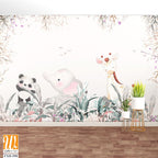 Cute animals wallpaper design for kids rooms- 3d illustration [WP-FXH-598]