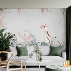 Cute animals wallpaper design for kids rooms- 3d illustration [WP-FXH-598]