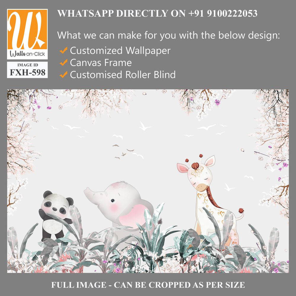 Cute animals wallpaper design for kids rooms- 3d illustration [WP-FXH-598]