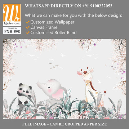 Cute animals wallpaper design for kids rooms- 3d illustration [WP-FXH-598]