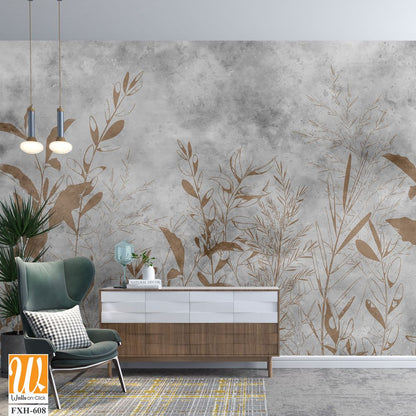 Graphic exotic plants on a textured background. Designed for photo wallpaper, photo wallpaper design, 3D illustration [WP-FXH-608]