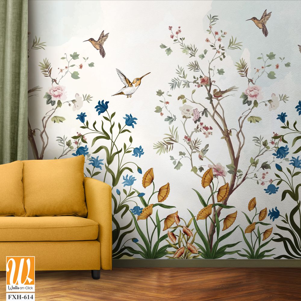 Vintage tree Background, Vintage Flower Background Design. Vintage Bird. [WP-FXH-614]