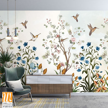 Vintage tree Background, Vintage Flower Background Design. Vintage Bird. [WP-FXH-614]
