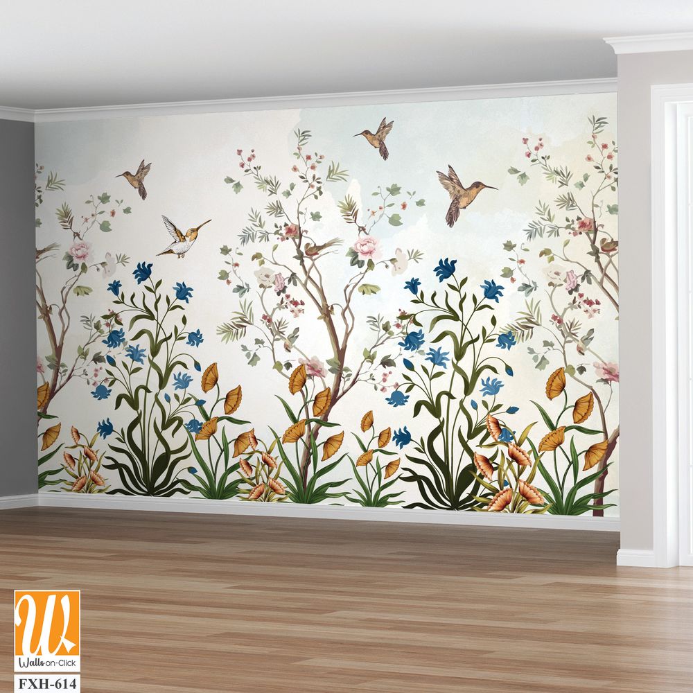 Vintage tree Background, Vintage Flower Background Design. Vintage Bird. [WP-FXH-614]