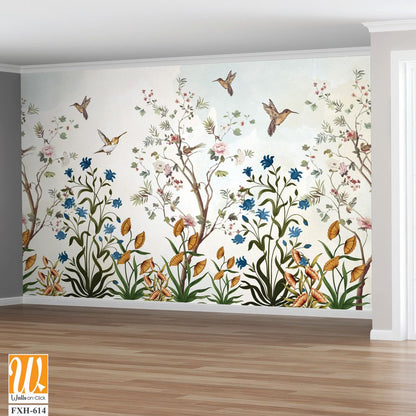 Vintage tree Background, Vintage Flower Background Design. Vintage Bird. [WP-FXH-614]