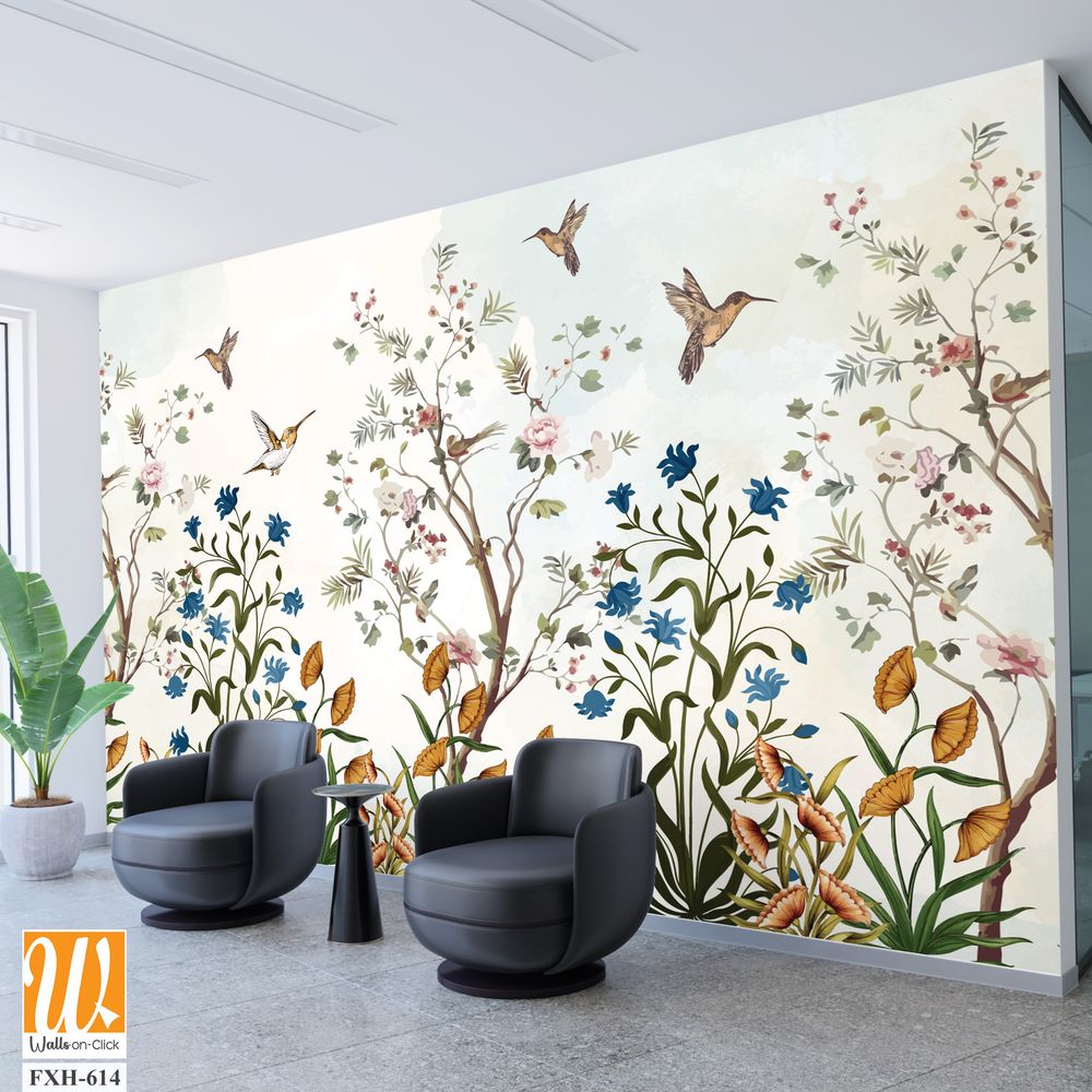 Vintage tree Background, Vintage Flower Background Design. Vintage Bird. [WP-FXH-614]