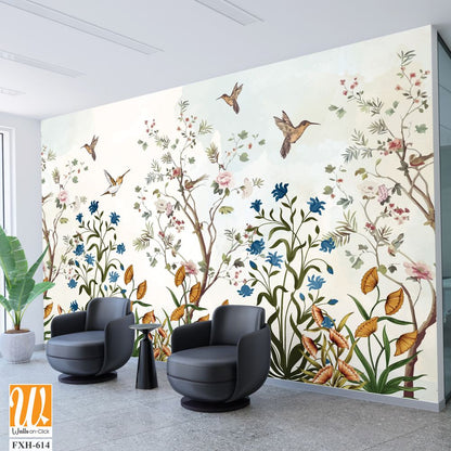 Vintage tree Background, Vintage Flower Background Design. Vintage Bird. [WP-FXH-614]