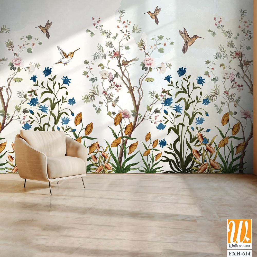 Vintage tree Background, Vintage Flower Background Design. Vintage Bird. [WP-FXH-614]