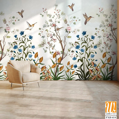 Vintage tree Background, Vintage Flower Background Design. Vintage Bird. [WP-FXH-614]