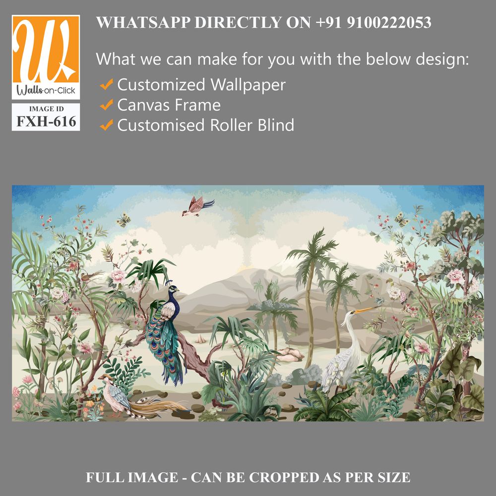 Traditional Forest garden with watercolor tree, vector flower, watercolor background. [WP-FXH-616]