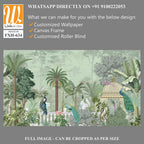 Traditional Mughal garden illustration pattern for wallpaper, peacock, Bird, Watercolor Background. [WP-FXH-634]