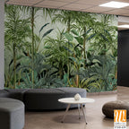 Ainted plants, tropical plants and trees, art drawings on a textured background, photo wallpapers for the interior come to life on canvas. [WP-FXH-635]