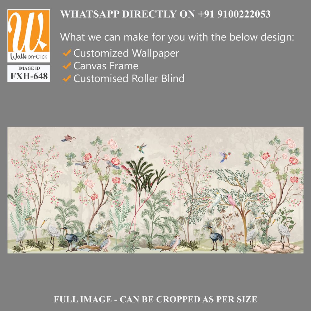 Blossom tree With sparrow, finches, butterflies, dragonflies. Seamless pattern, background. Vector illustration. Chinoiserie, traditional oriental botanical motif. [WP-FXH-648]