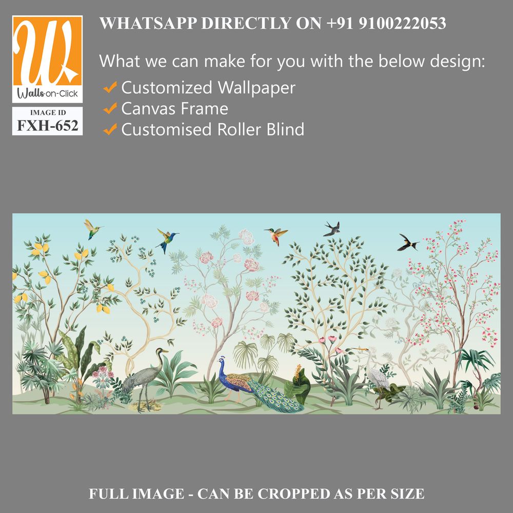 Blossom Chinoisserie Mural wallpaper, Birds, Peacock, Watercolor tree and background. [WP-FXH-652]
