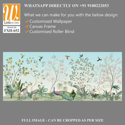 Blossom Chinoisserie Mural wallpaper, Birds, Peacock, Watercolor tree and background. [WP-FXH-652]