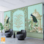 Traditional Mughal Wall Design, Mughal Arch, Peacock, Flower, Seamless Border, Dome. [WP-FXH-662]