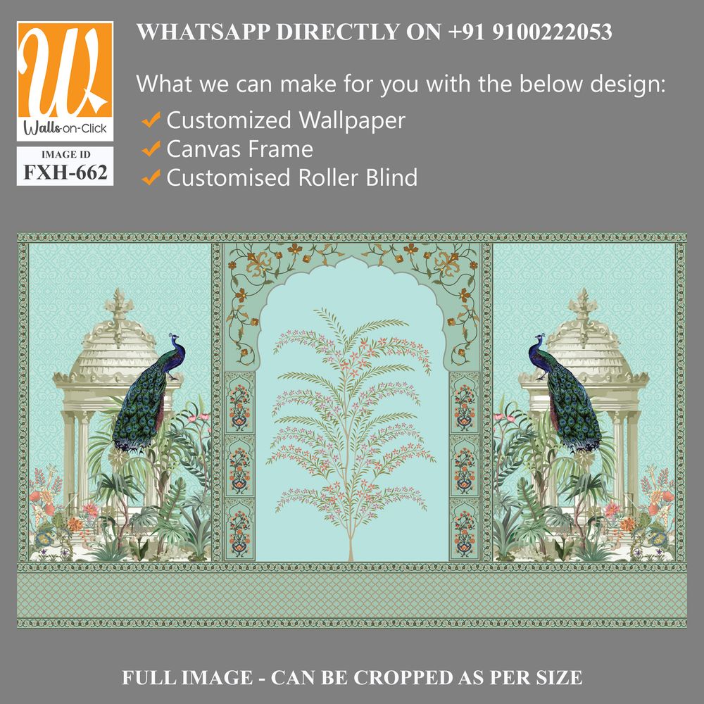 Traditional Mughal Wall Design, Mughal Arch, Peacock, Flower, Seamless Border, Dome. [WP-FXH-662]