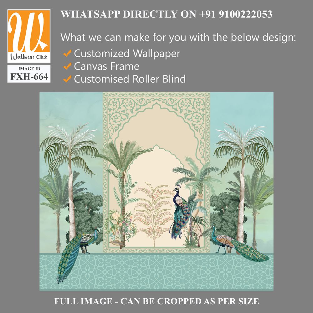 Mughal decorative garden with peacock frame for wedding invitation vector. [WP-FXH-664]