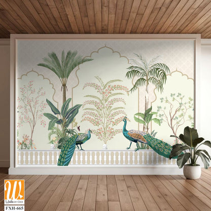 Traditional Mughal Background Design, Peacock, Tree, Seamless, Mughal Arch. [WP-FXH-665]