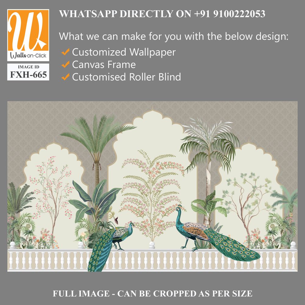 Traditional Mughal Background Design, Peacock, Tree, Seamless, Mughal Arch. [WP-FXH-665]
