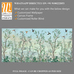 BLOSSOM CHINOISERIE Wallpaper, Watercolor Background, Birds, Watercolor Tree. [WP-FXH-672]