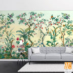 BLOSSOM CHINOISERIE wallpaper background, watercolor Trees and background, birds. [WP-FXH-673]