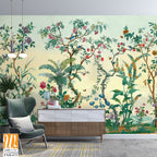 BLOSSOM CHINOISERIE wallpaper background, watercolor Trees and background, birds. [WP-FXH-673]