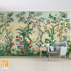 BLOSSOM CHINOISERIE wallpaper background, watercolor Trees and background, birds. [WP-FXH-673]