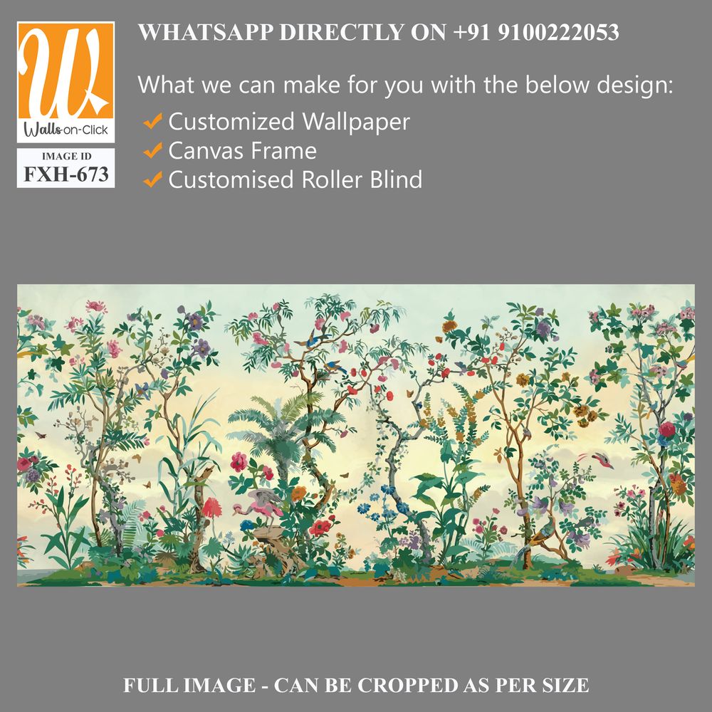 BLOSSOM CHINOISERIE wallpaper background, watercolor Trees and background, birds. [WP-FXH-673]