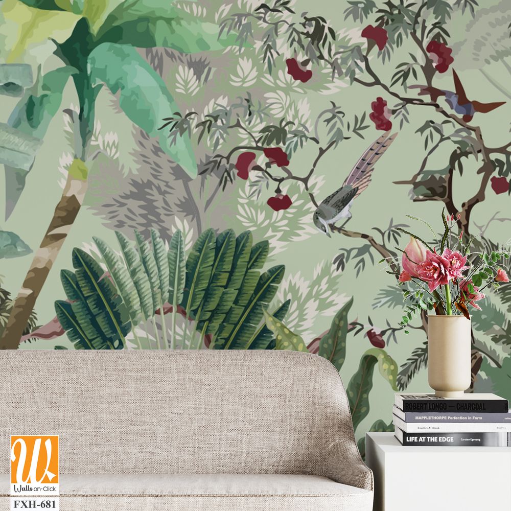Wallpaper - Wall Mural - Tropical Plant, Birds and animal. [WP-FXH-681]