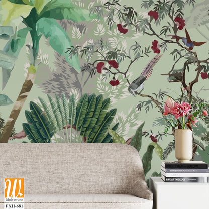 Wallpaper - Wall Mural - Tropical Plant, Birds and animal. [WP-FXH-681]