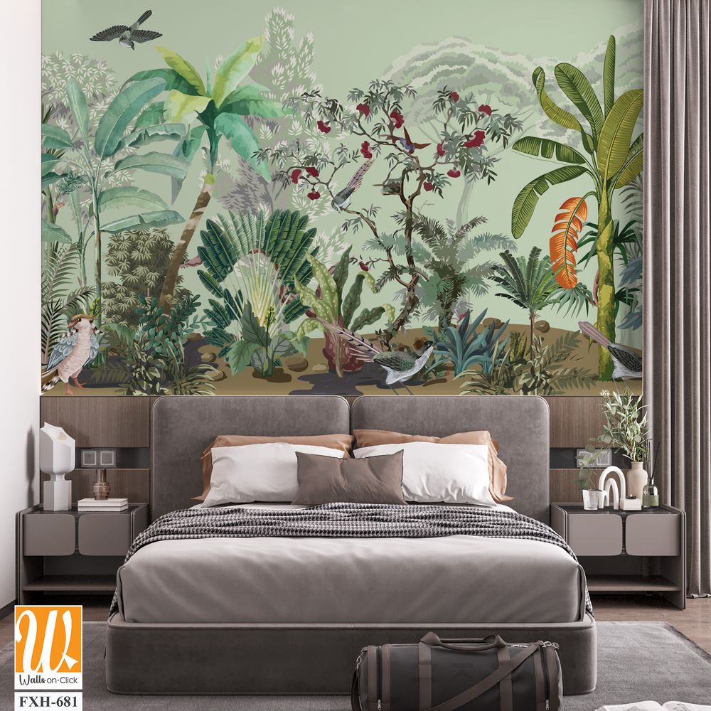 Wallpaper - Wall Mural - Tropical Plant, Birds and animal. [WP-FXH-681]
