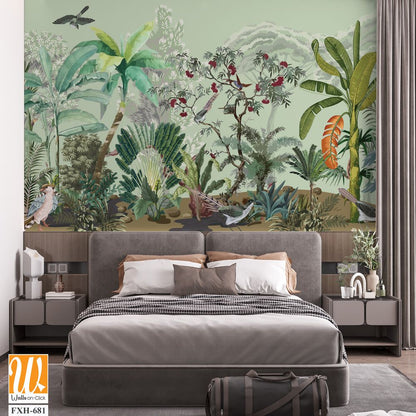 Wallpaper - Wall Mural - Tropical Plant, Birds and animal. [WP-FXH-681]