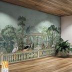 Forest jungle wallpaper illustrations. Garden arch dome, bird jungle wallpaper illustrations. Dream forest wallpaper design. [WP-FXH-687]