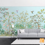 Beautiful exotic chinoiserie wallpaper. Chinese scenery landscape wallpaper. Chinoiserie, traditional oriental botanical motif. [WP-FXH-694]