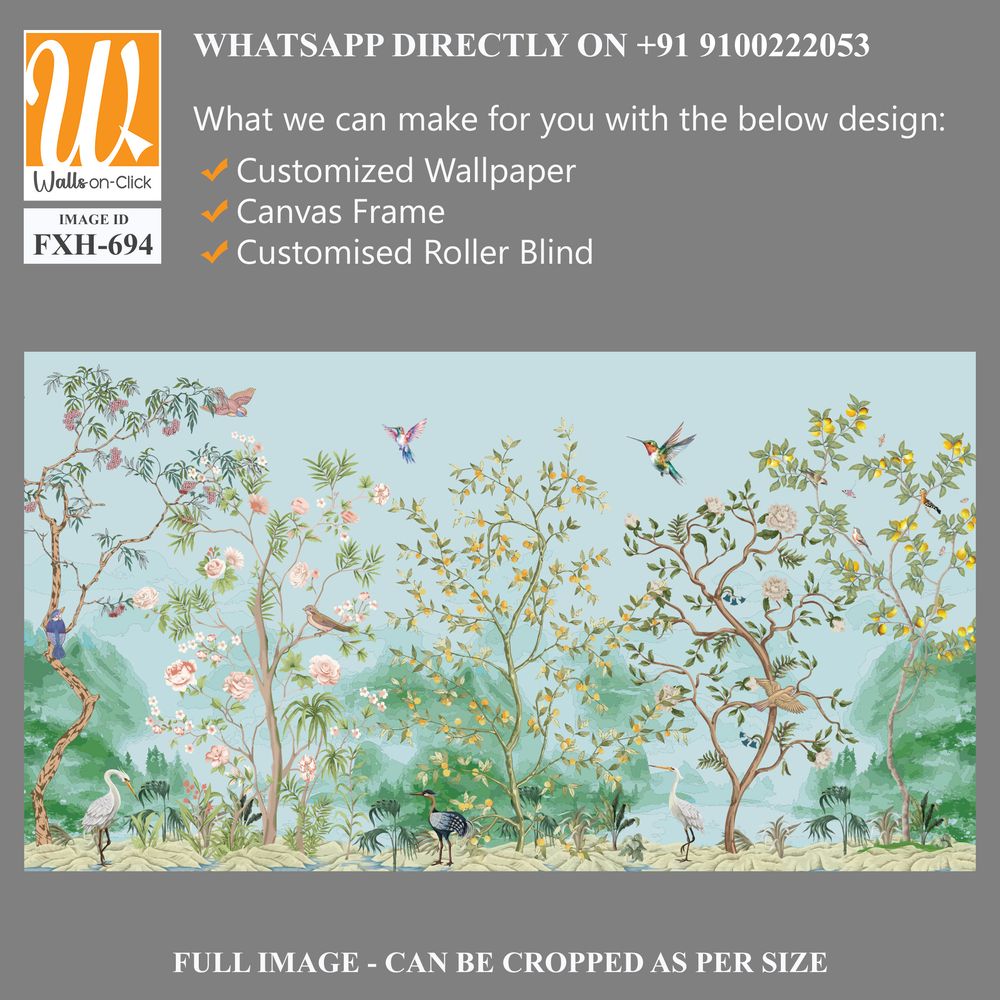 Beautiful exotic chinoiserie wallpaper. Chinese scenery landscape wallpaper. Chinoiserie, traditional oriental botanical motif. [WP-FXH-694]