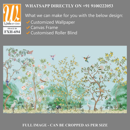 Beautiful exotic chinoiserie wallpaper. Chinese scenery landscape wallpaper. Chinoiserie, traditional oriental botanical motif. [WP-FXH-694]