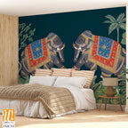 Indian miniature painting of adorned elephants on procession illustration for wallpaper [WP-FXH-715]
