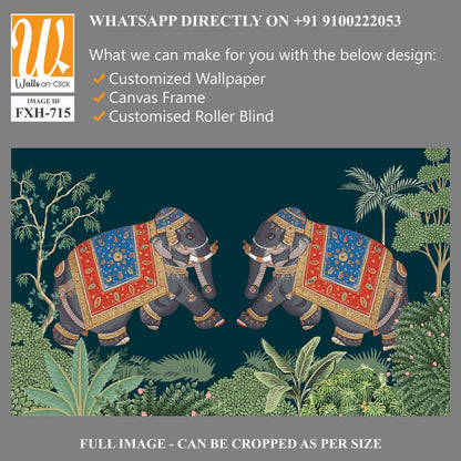 Indian miniature painting of adorned elephants on procession illustration for wallpaper [WP-FXH-715]